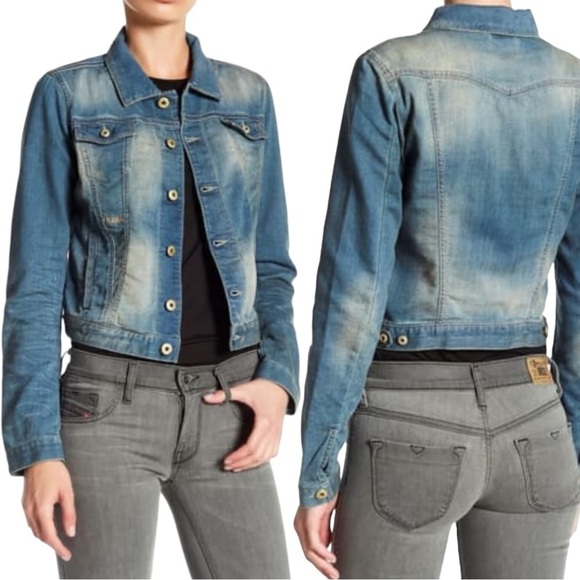 Diesel Fringi NE Denim Jean Jacket Women’s Small Leather Logo Stretch Fitted Y2K - Picture 1 of 17